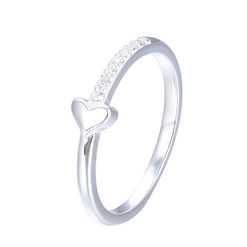 Anillo corazón liso y circones - Plata