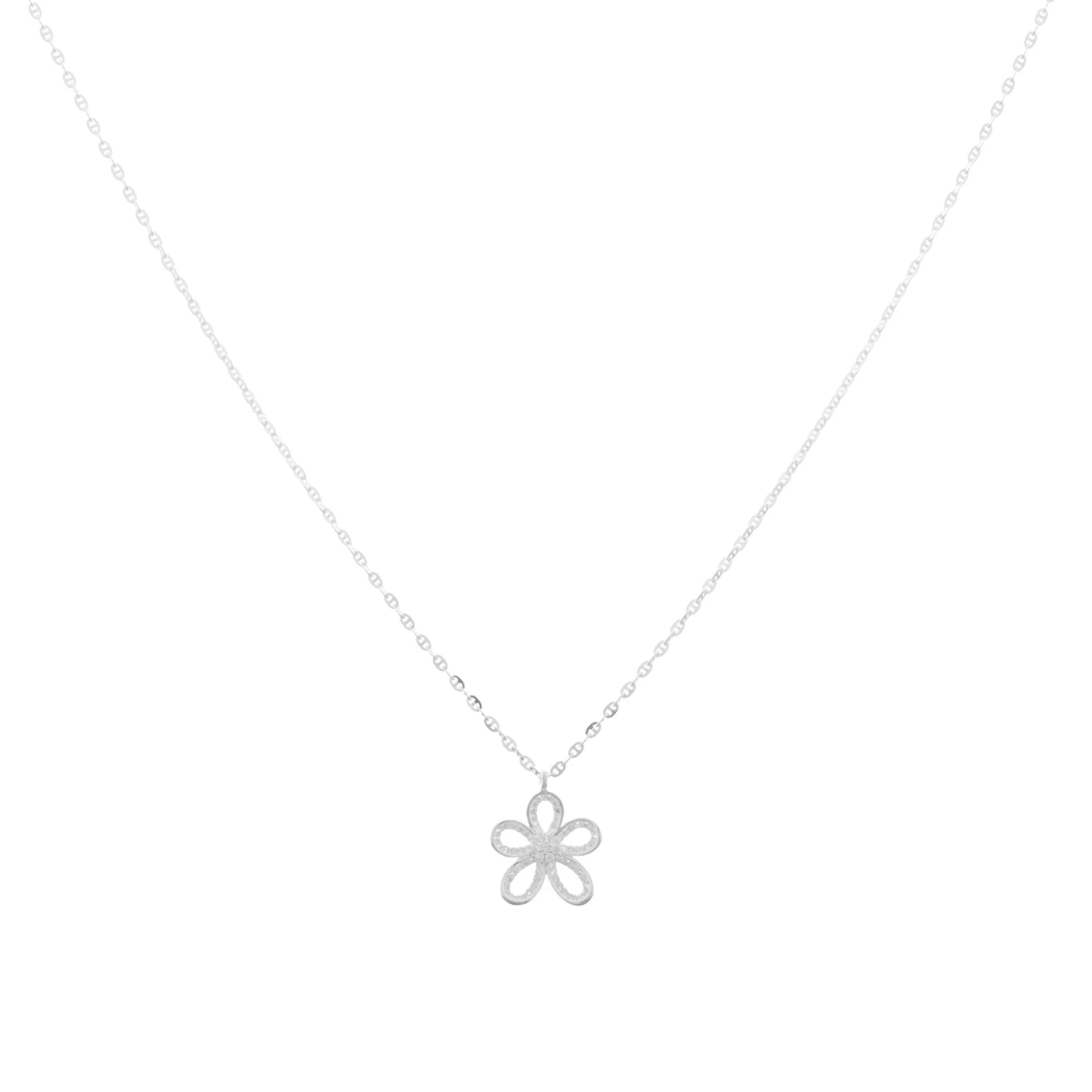 Collar de flor con circones - Plata