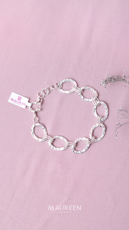 Pulsera argollas texturadas - Plata