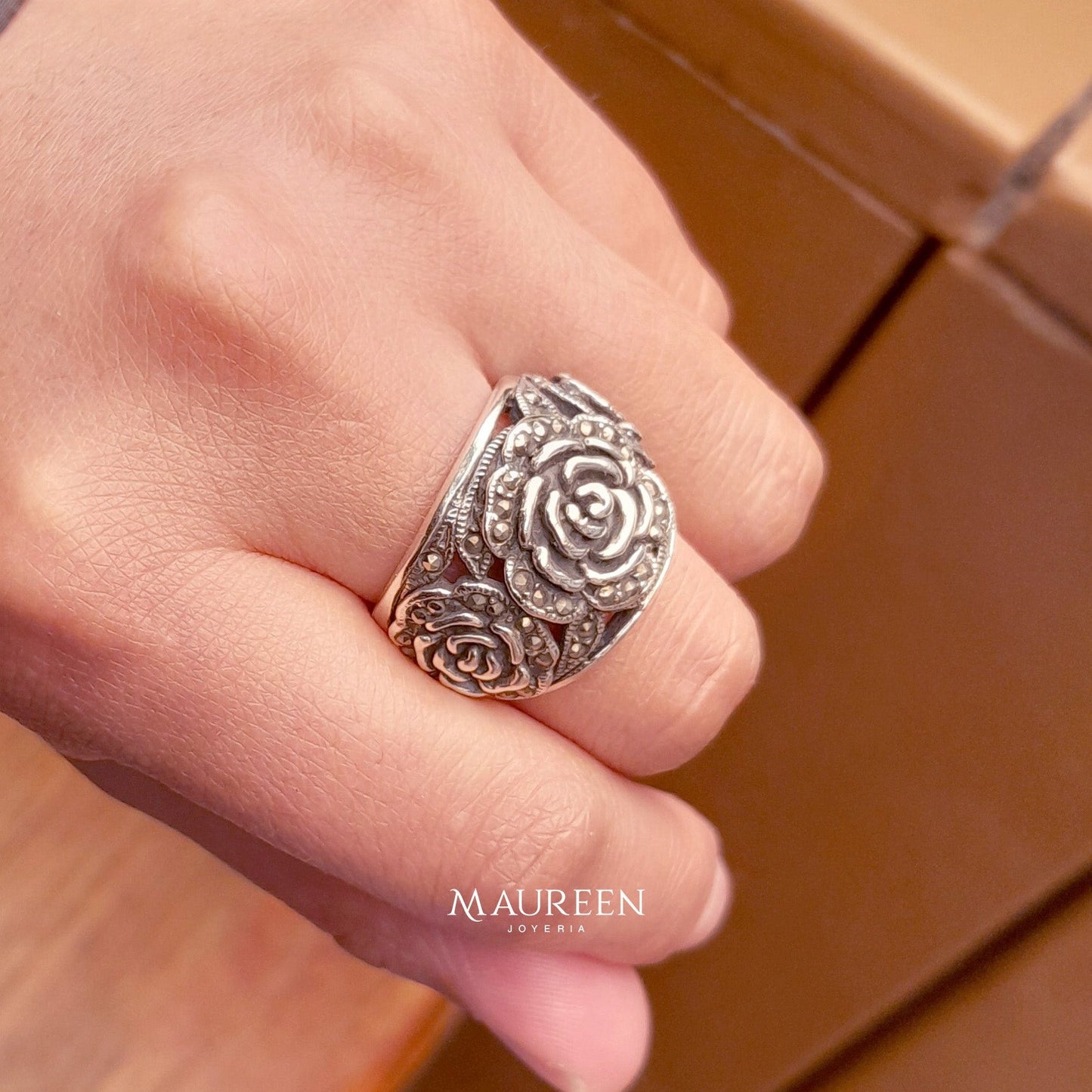 Anillo rosas marquesita - Plata