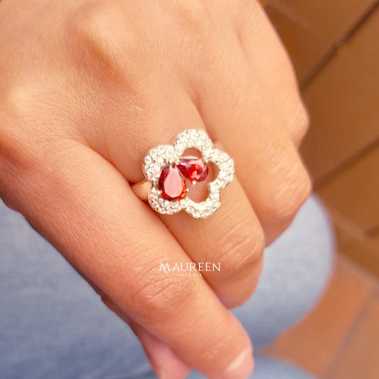 Anillo flor con circones - Plata