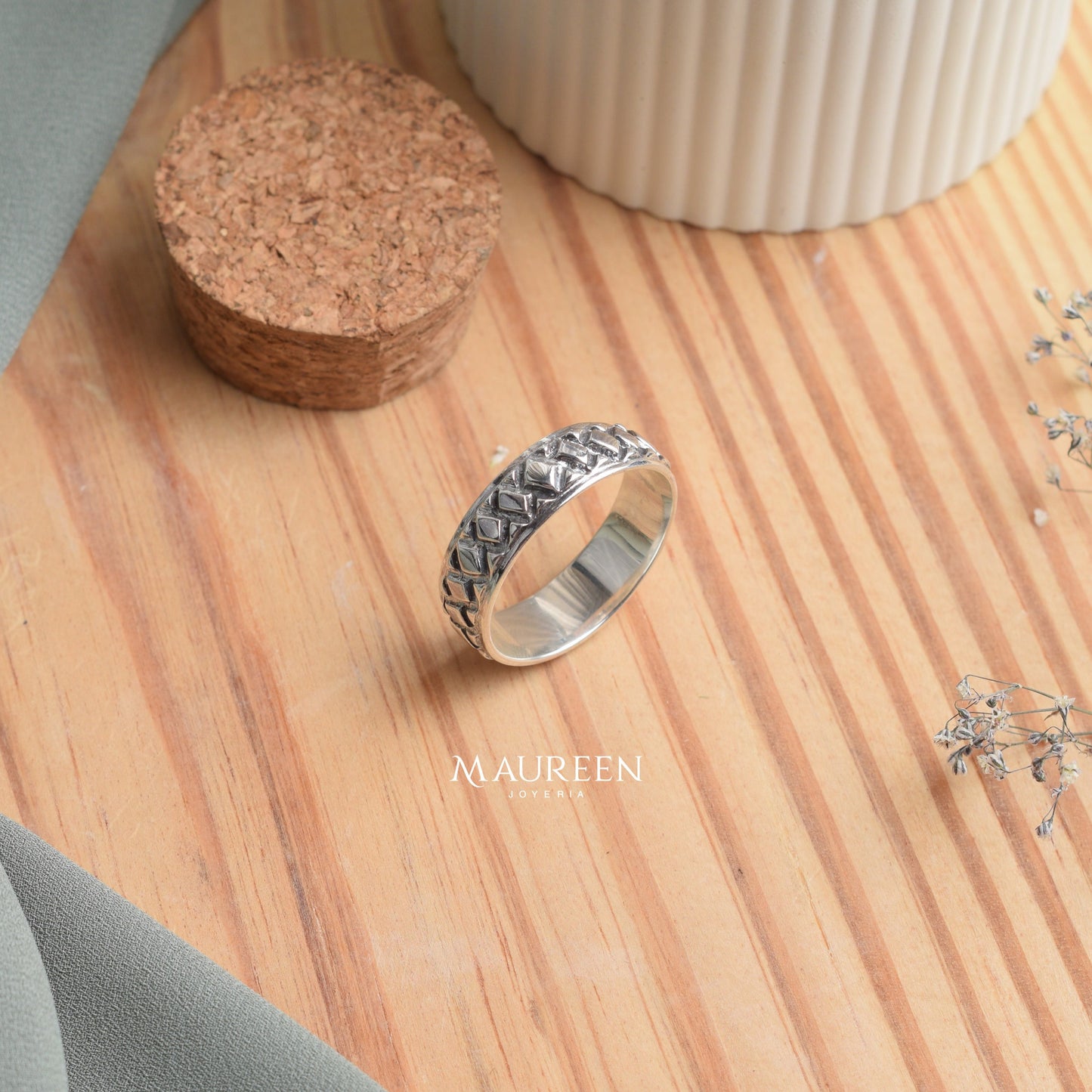 Anillo de rombos para hombre - Plata quemada