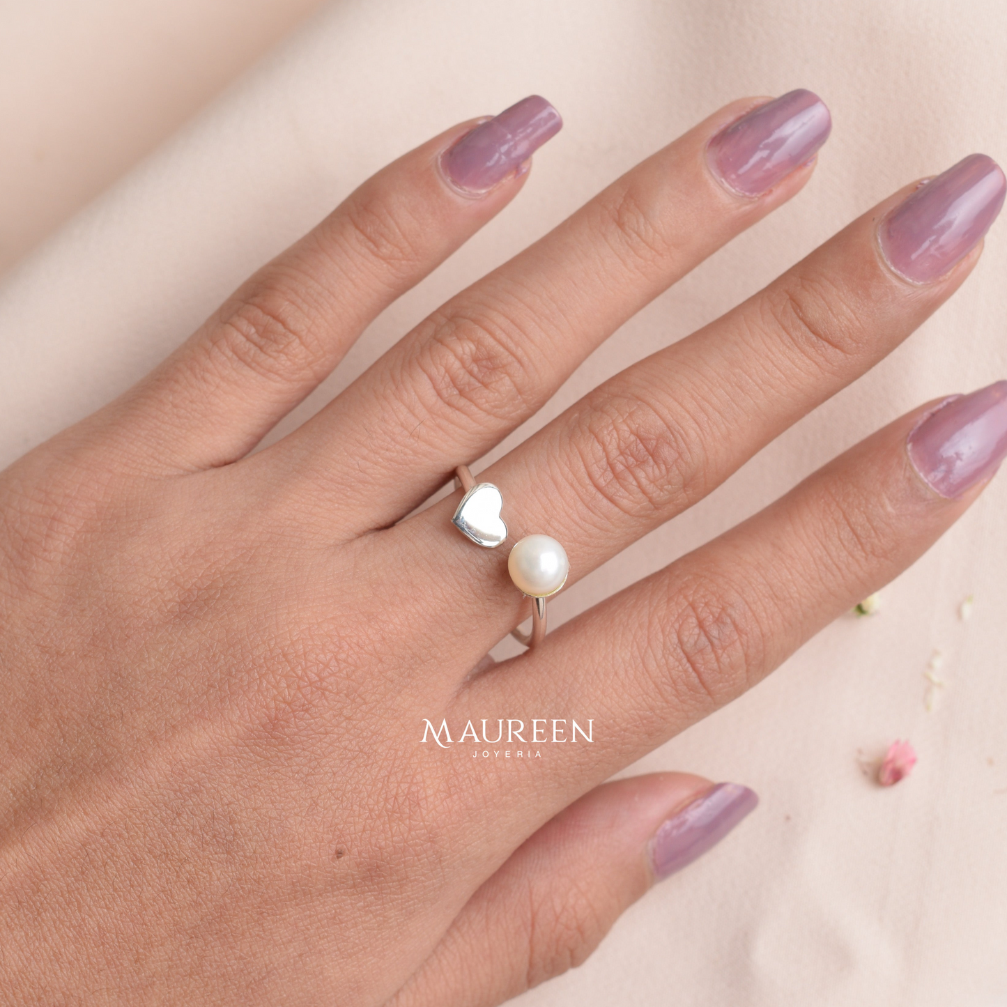 Anillo perla con corazón regulable - Plata