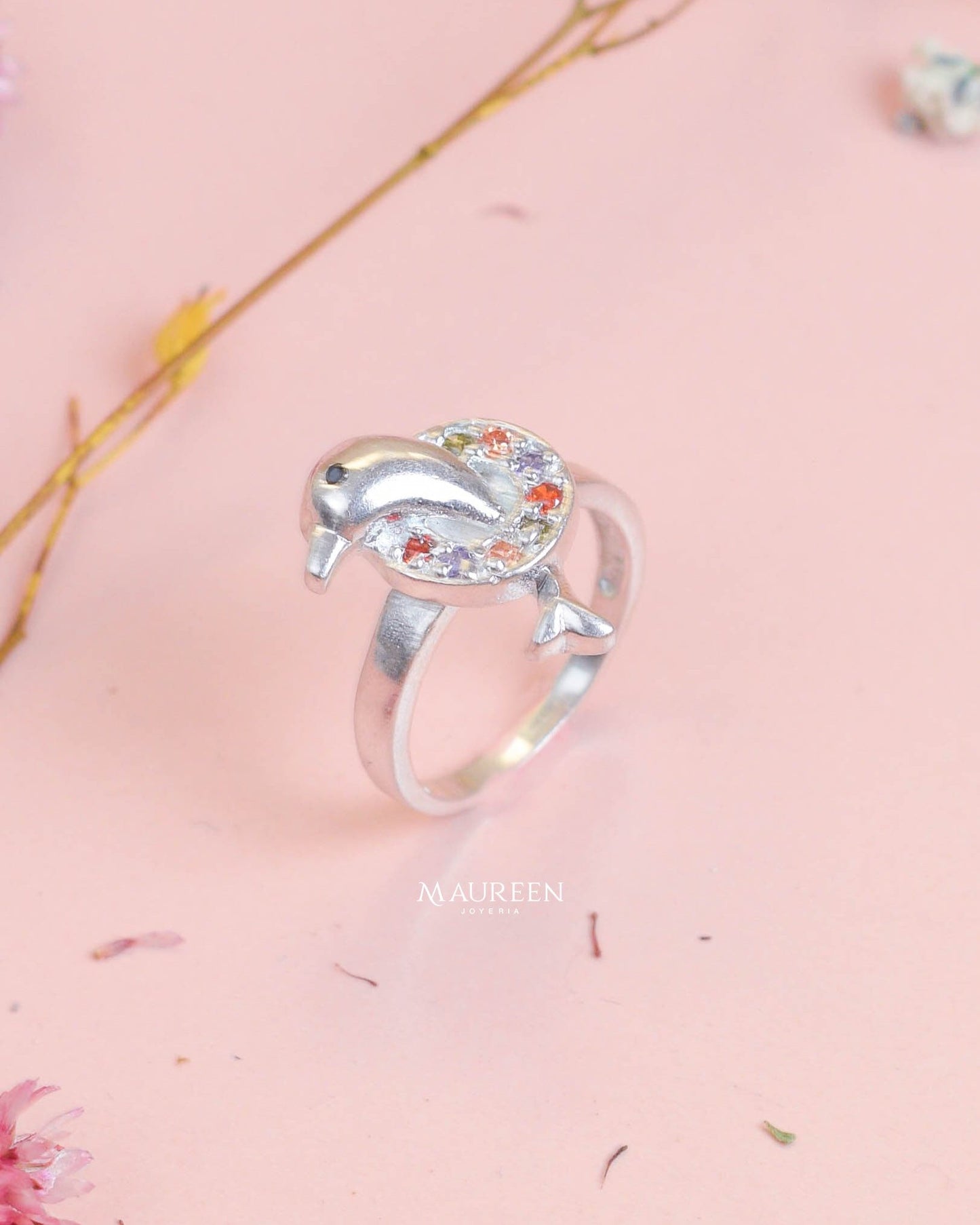 Anillo delfin con circones - Plata