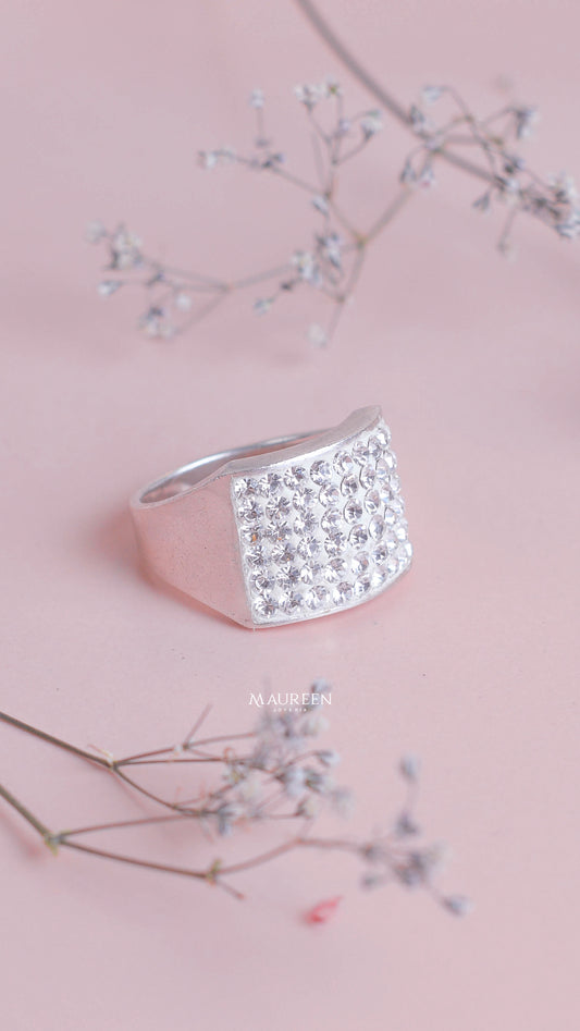 Anillo rectangular con circones - Plata