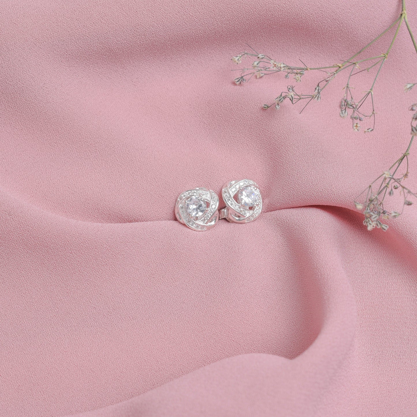 Arete rosa con circones - Plata