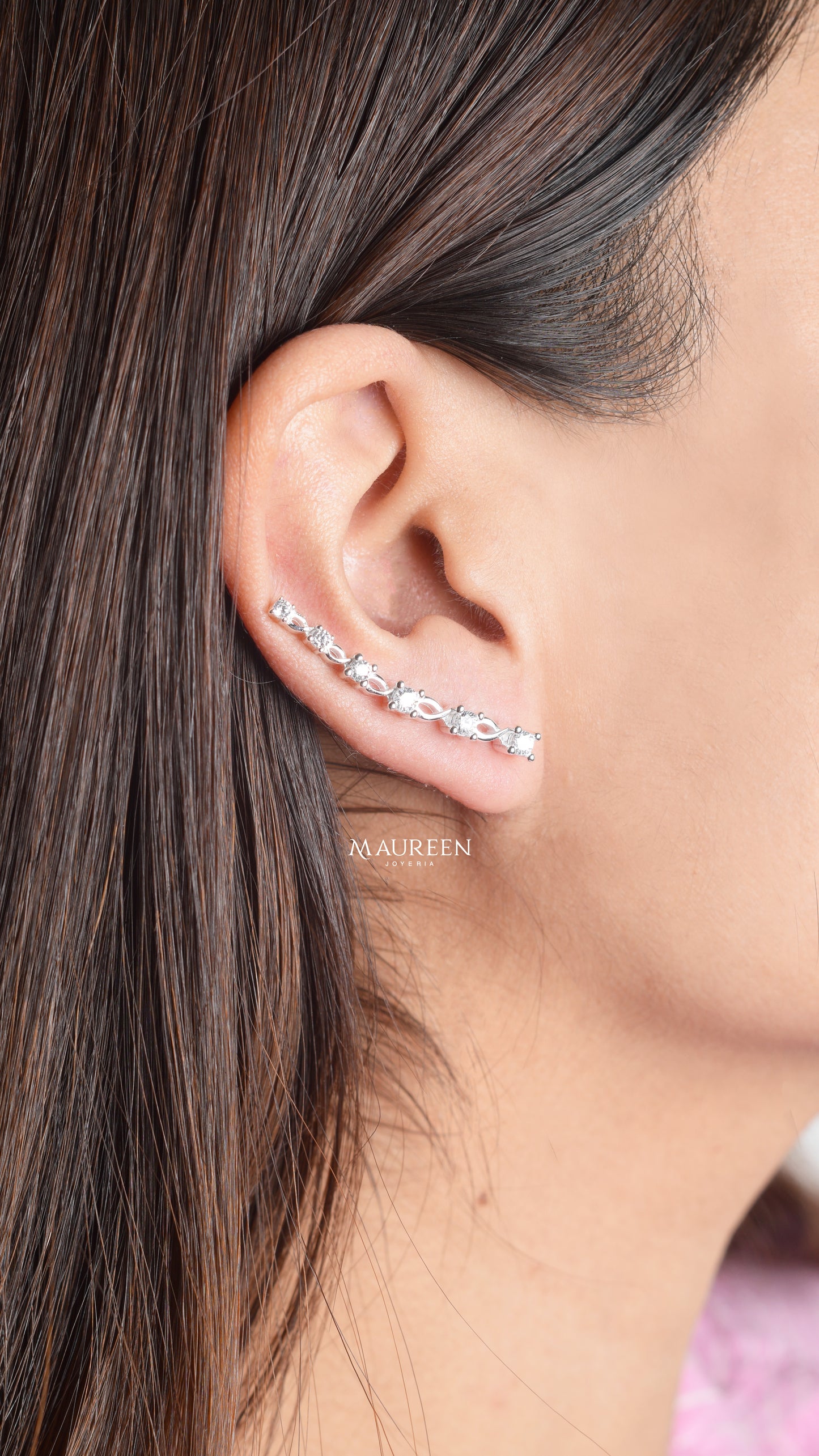 Arete trepador con circones - Plata