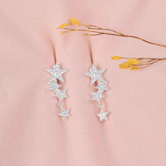 Arete estrellas con mini circones - Plata