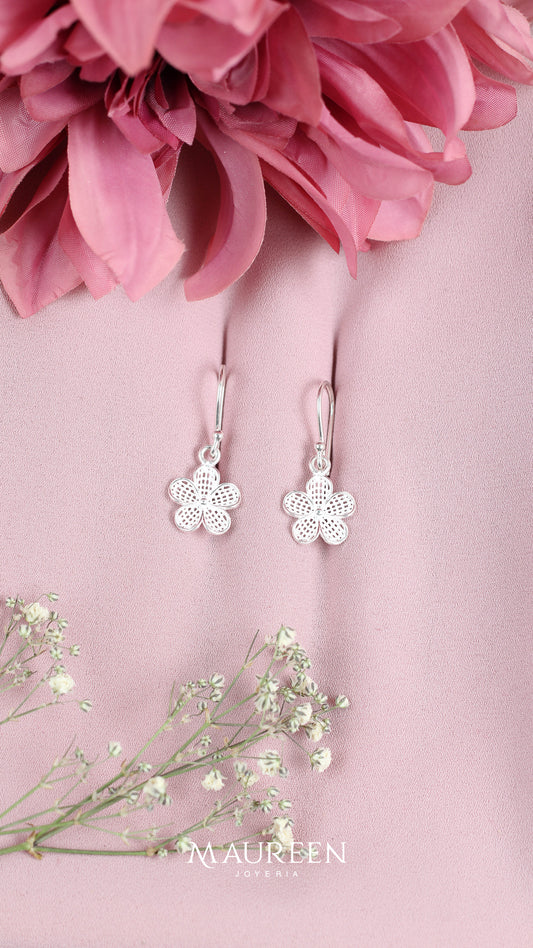 Arete flor pequeña tejida, colgante- Plata