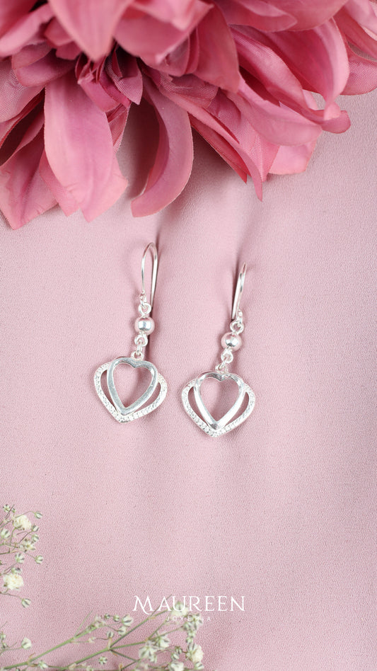 Arete dos corazones juntos calados - Plata