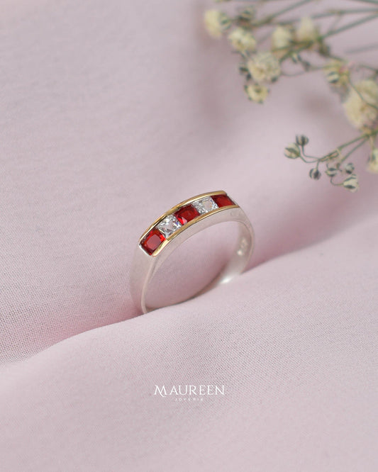 Anillo rectangular circones rojo - Plata/Oro