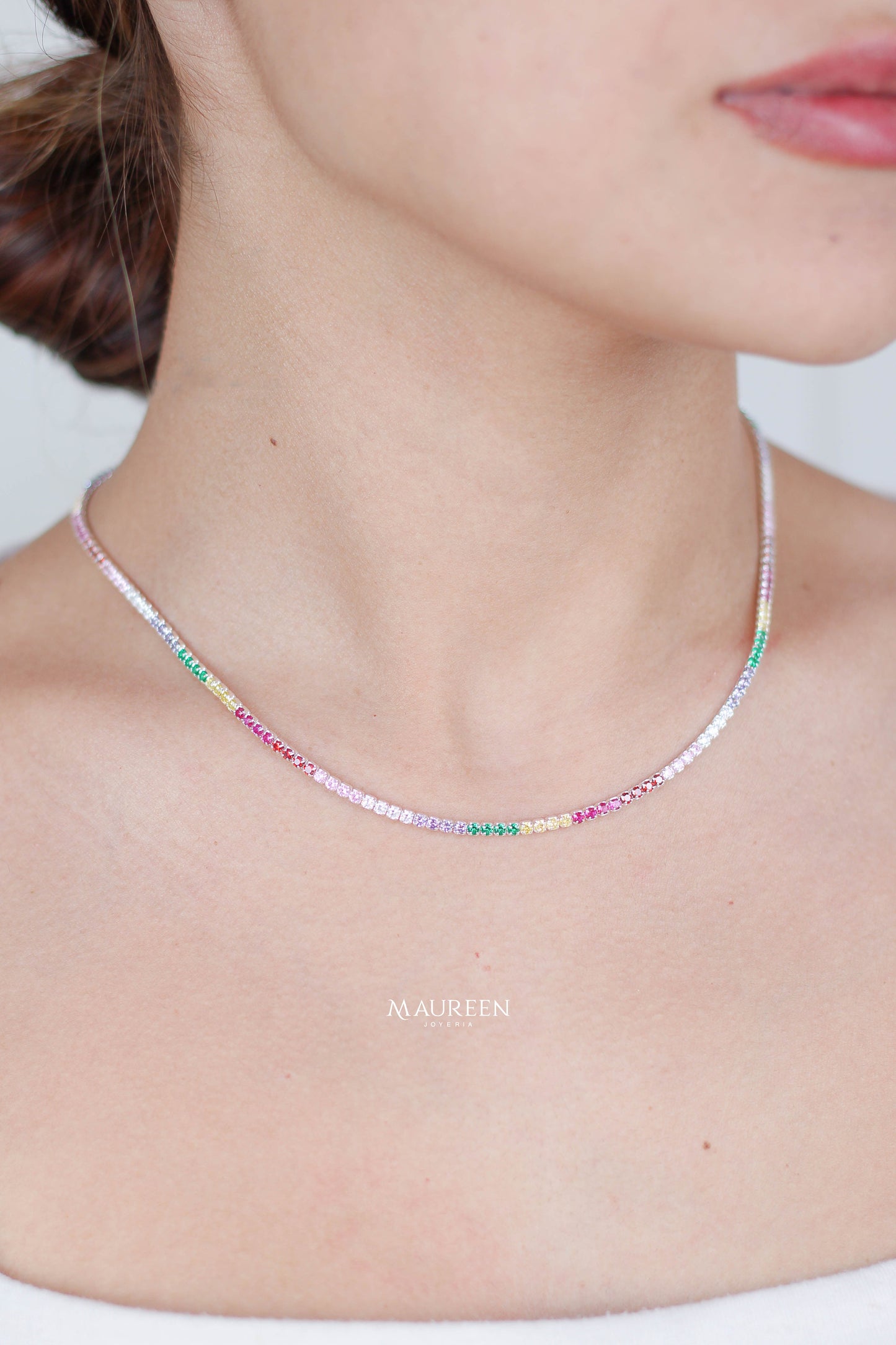 Collar tennis piedras de colores - Plata