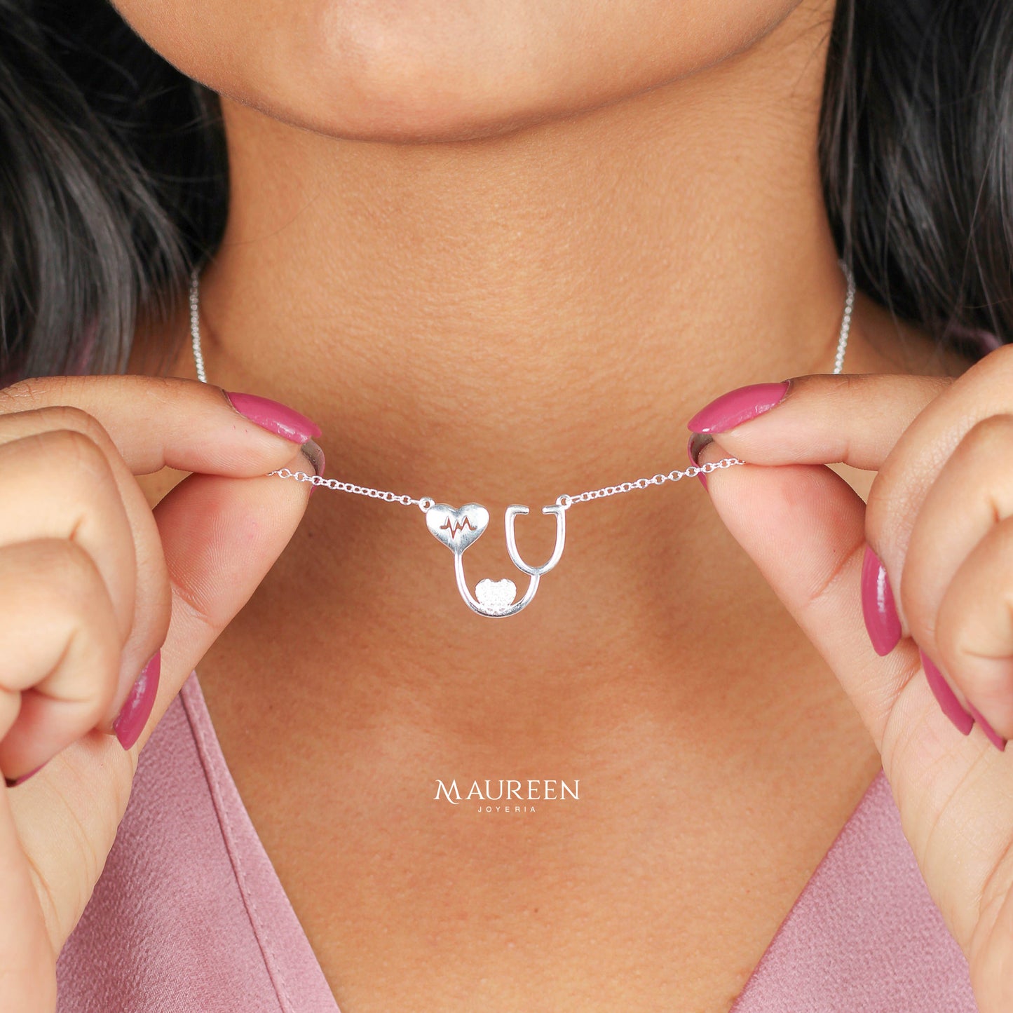 Collar de medico estetoscopio - Plata