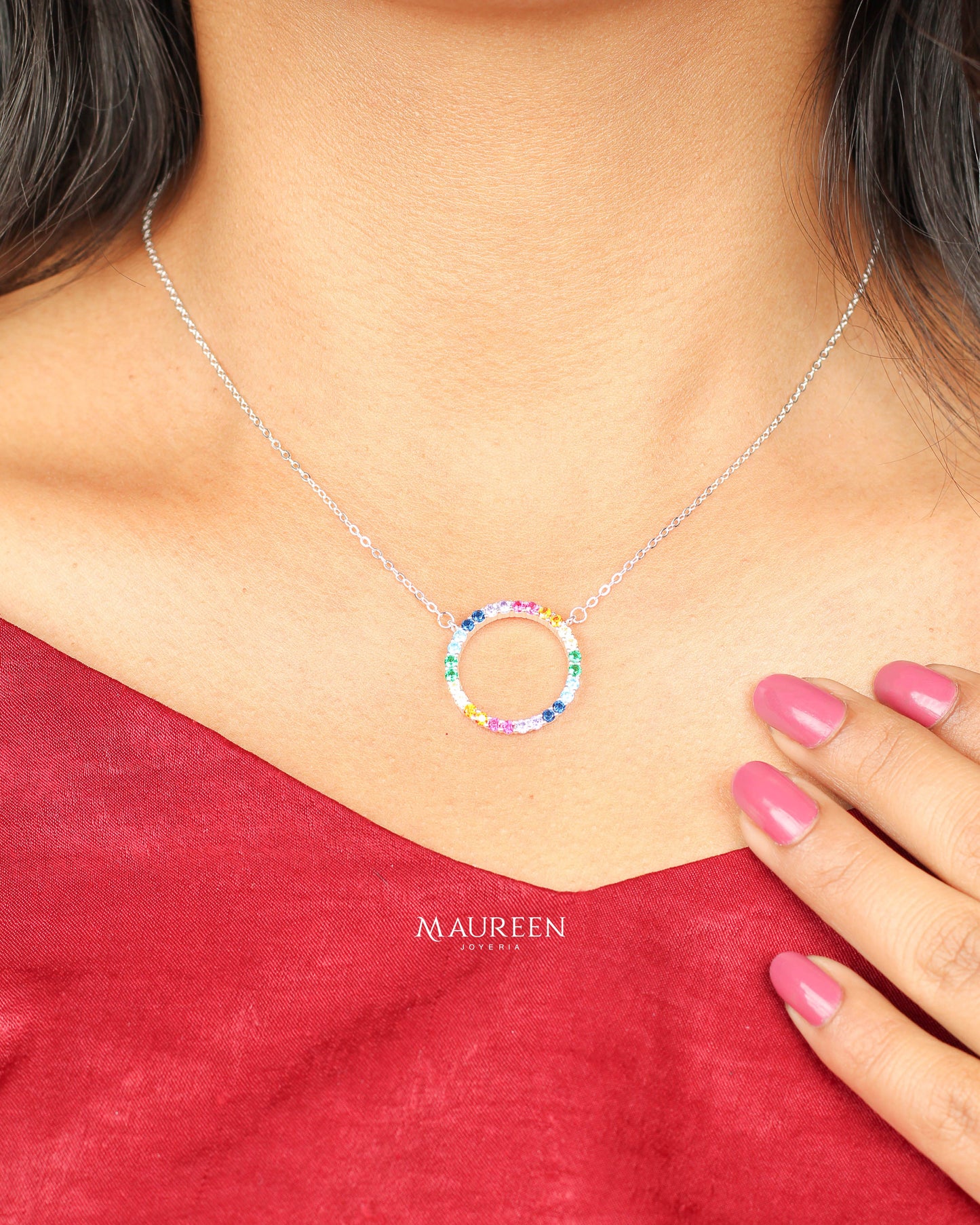 Collar circulo circones multicolor - Plata