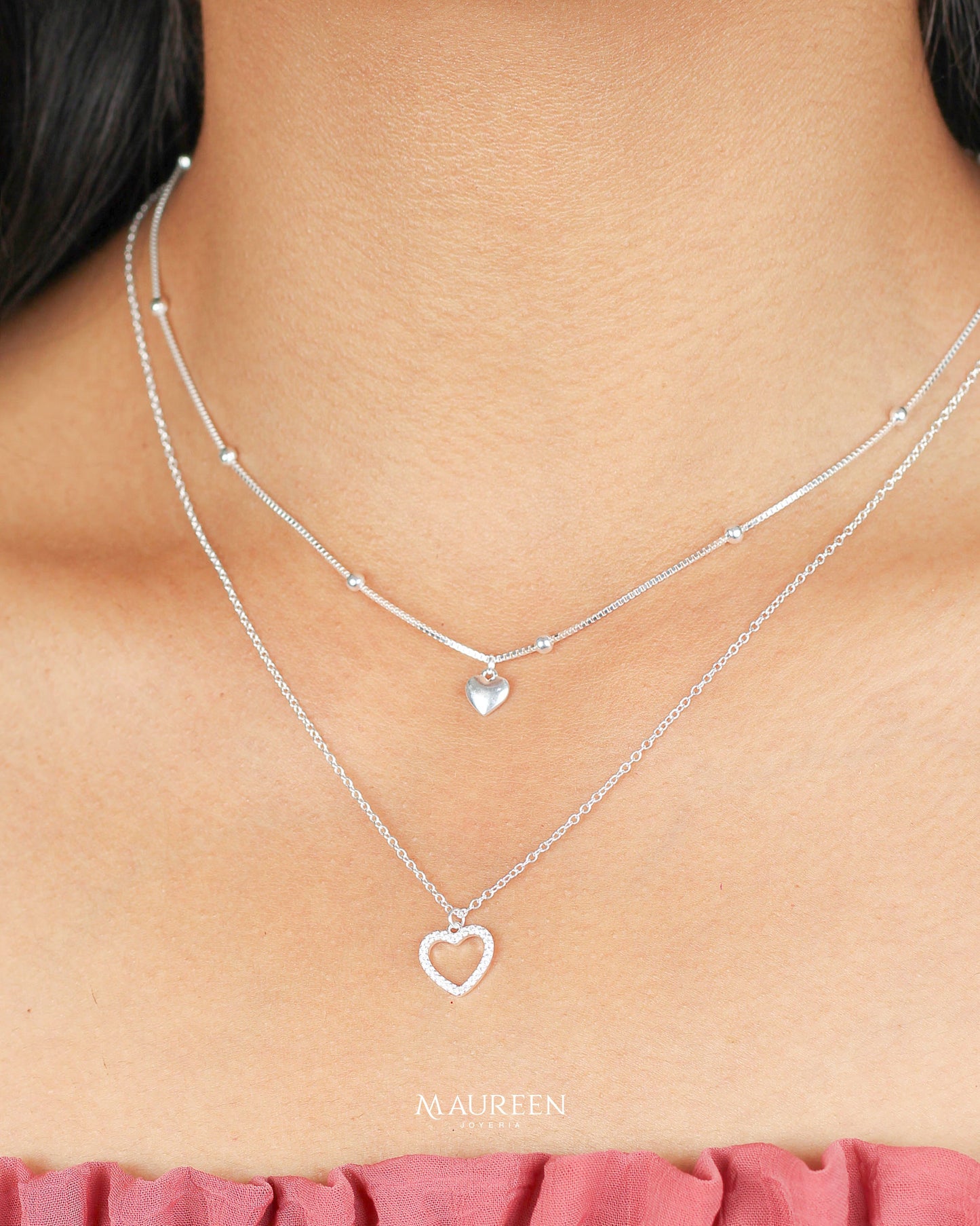 Collar doble corazon - Plata