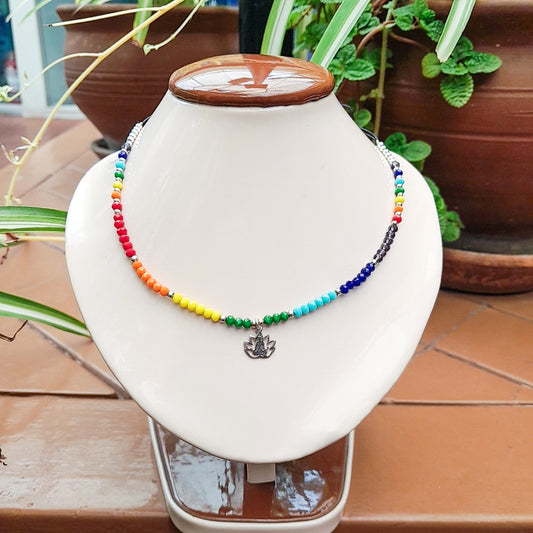 Collar de 7 colores arcoiris murano ajustable - Plata