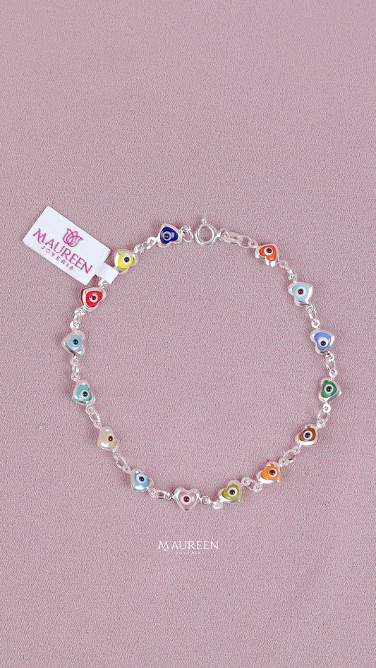 Pulsera ojo turcos forma de corazón colores - Plata