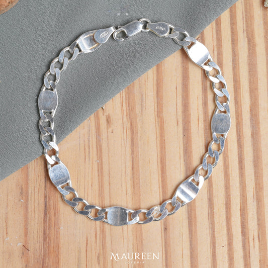 Pulsera hombre cadena lomo con placa - Plata