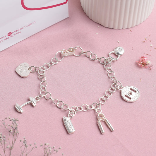 Pulsera con dijes gimnasio - Plata