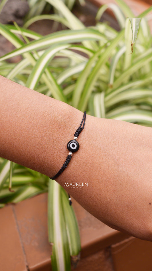 Pulsera hilo ojo turco negro  - Plata