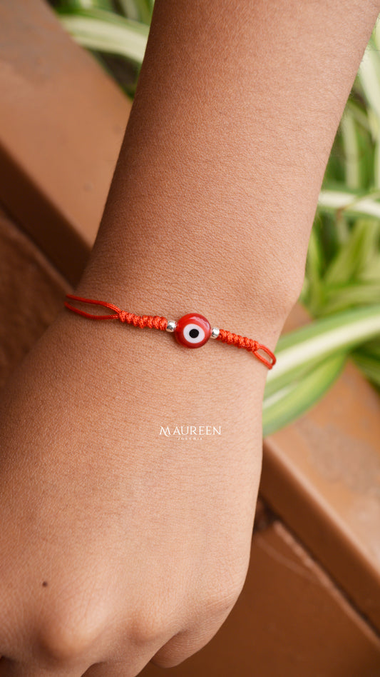 Pulsera hilo ojo turco rojo - Plata