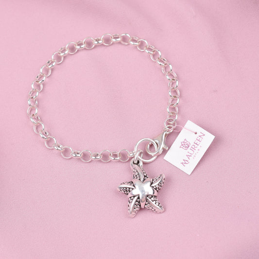 Pulsera estrella y cadena electroformatura  - Plata quemada