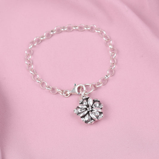 Pulsera de flor - Plata quemada