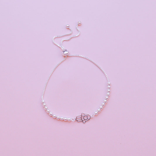 Pulsera regulable mano poderosa con esferas - Plata