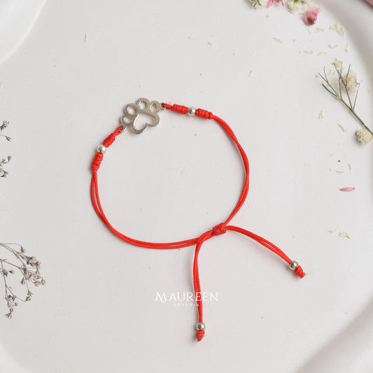 Pulsera huella con hilo rojo ajustable - Plata