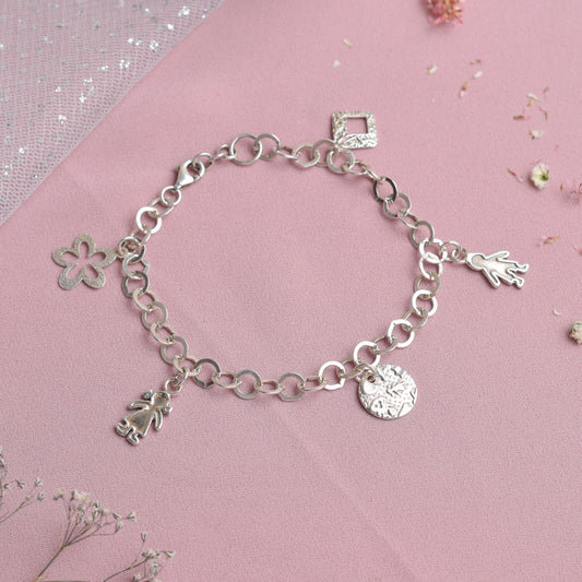 Pulsera con dijes niños- Plata