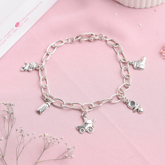 Pulsera con dijes bebe - Plata