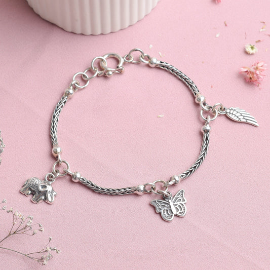 Pulsera de mariposa con cadena espiga - Plata quemada