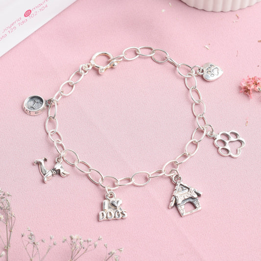 Pulsera con dijes de mascota - Plata quemada