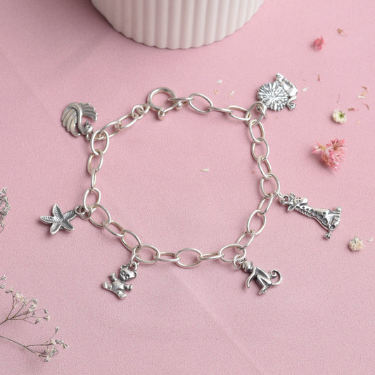 Pulsera con dijes animales - Plata quemada