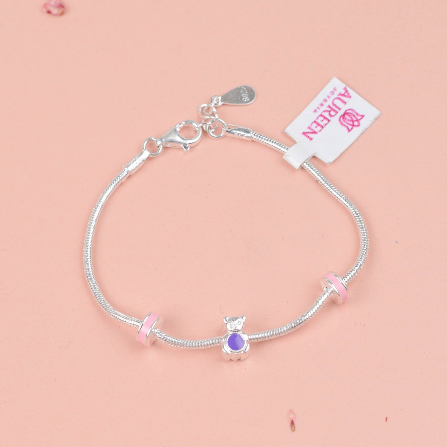 Pulsera para niñas cola de ratón oso - Plata