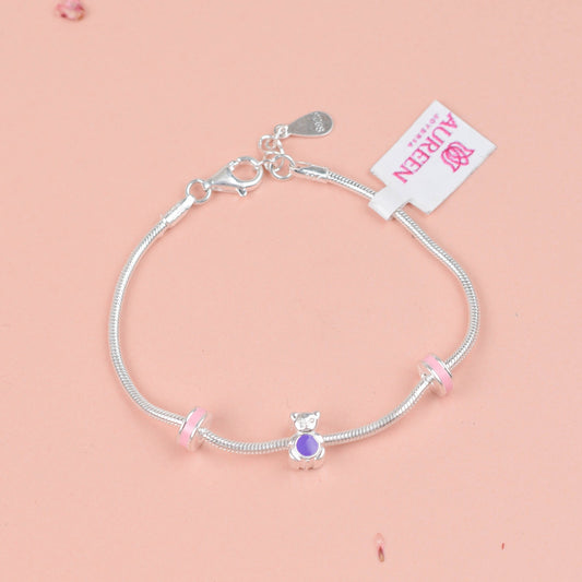 Pulsera para niñas cola de ratón oso - Plata