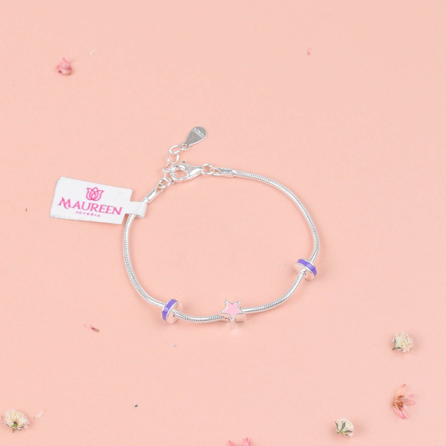 Pulsera para niñas cola de ratón estrella - Plata