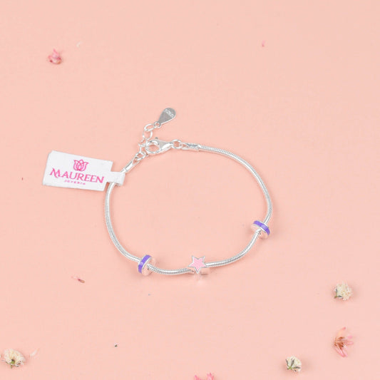 Pulsera para niñas cola de ratón estrella - Plata