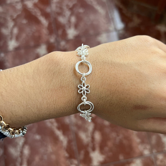 Pulsera flores y circulos  Plata