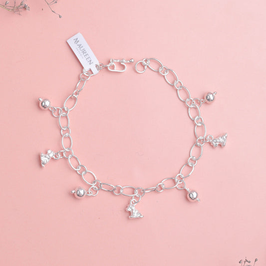 Pulsera dijes perro con esferas - Plata