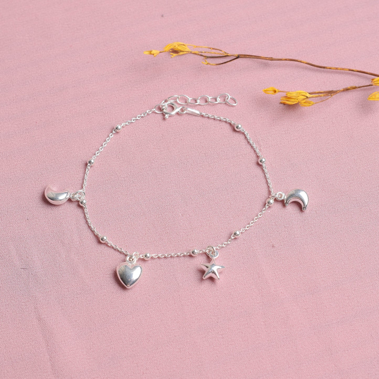 Pulsera dijes luna y estrella - Plata