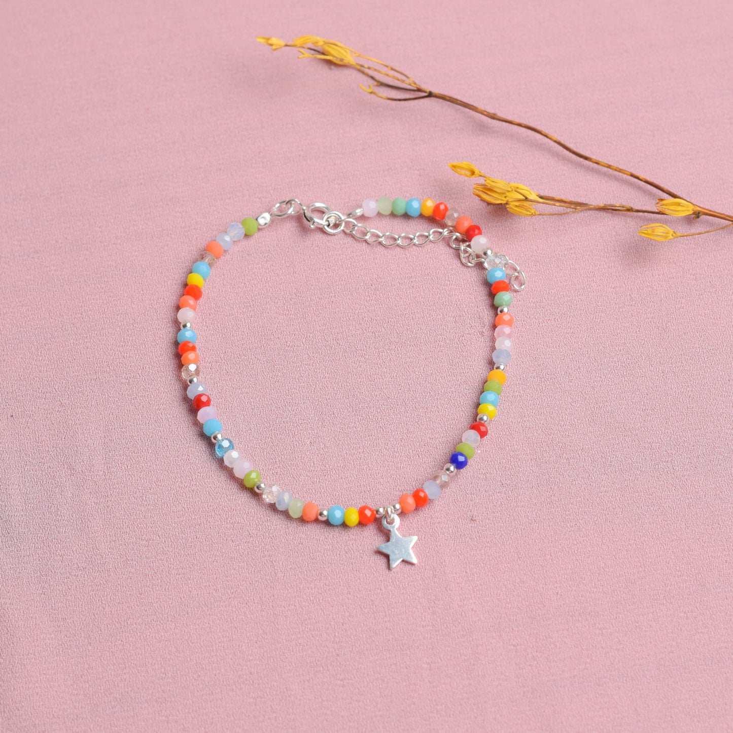 Pulsera murano con dije de estrella- Plata