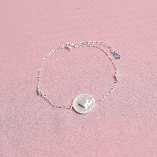 Pulsera corazón con nácar- Plata