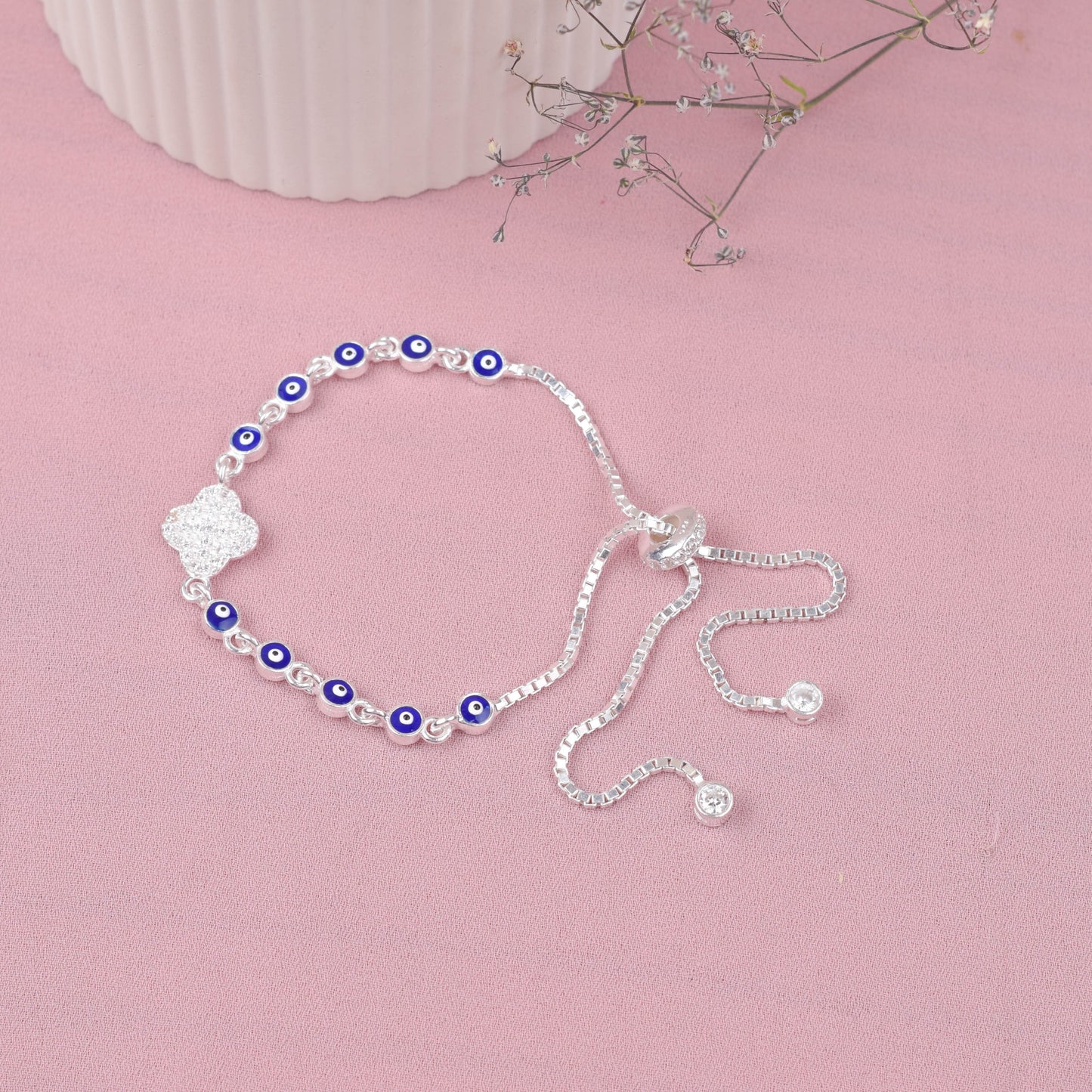 Pulsera regulable circones y ojo turco  -  Plata