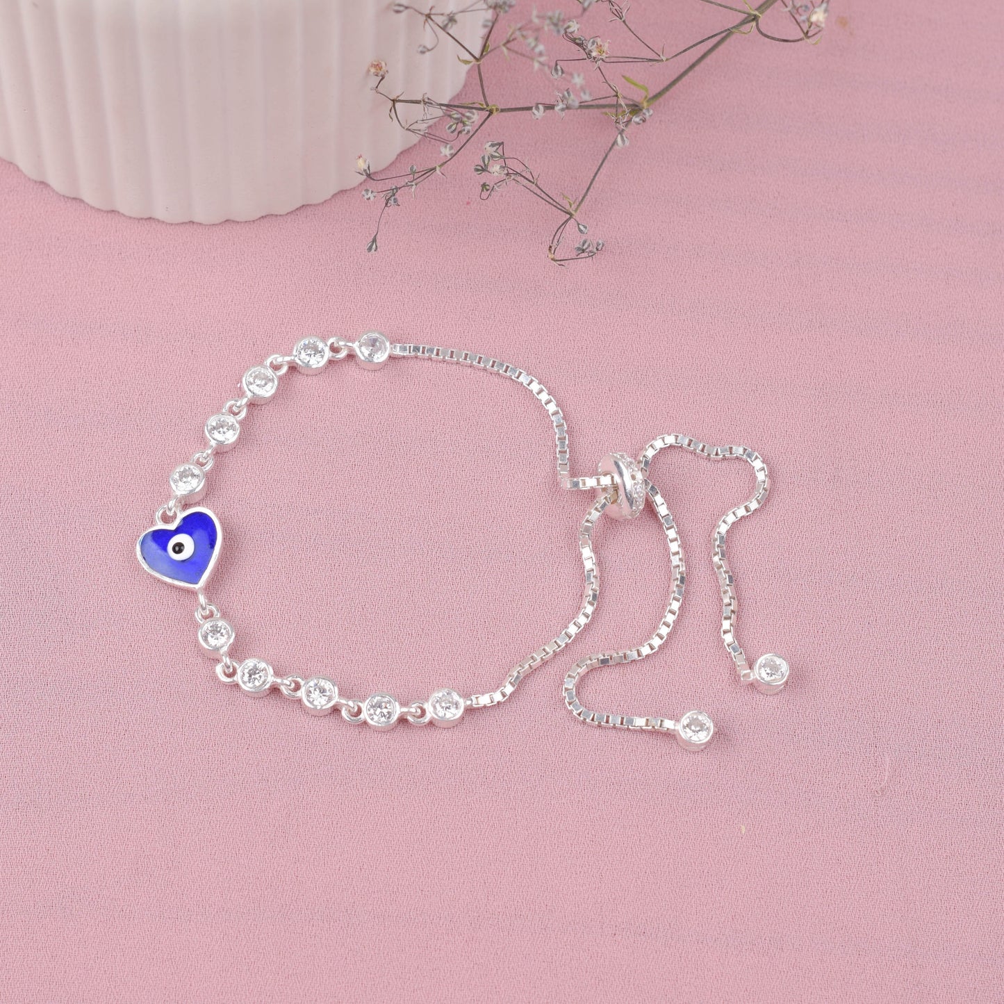 Pulsera regulable corazón ojo turco -  Plata