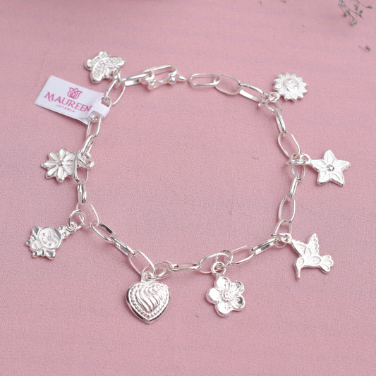 Pulsera dijes de mariposa -  Plata