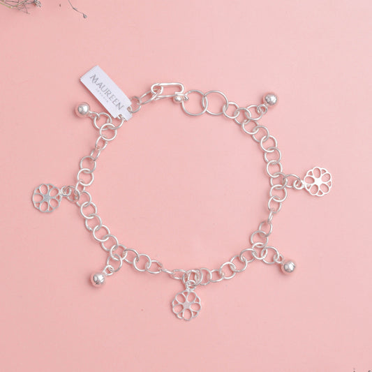 Pulsera dije  flores calados  -  Plata