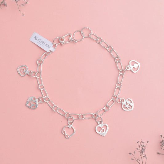 Pulsera dijes de corazón -  Plata