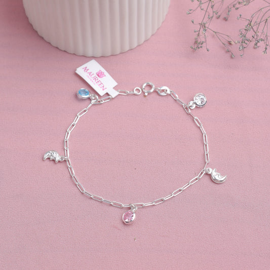 Pulsera cadena dije luna con circones  - Plata