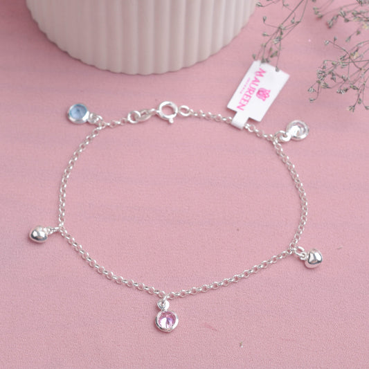 Pulsera dijes corazón con circones  - Plata